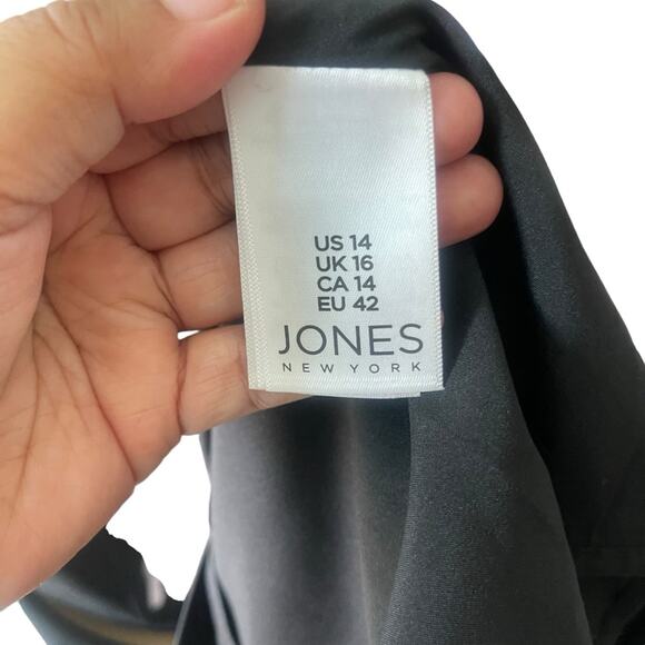 Jones New York Floral Asymmetrical Sleeveless Belted Mid Calf Dress Black 14 - Picture 7 of 10